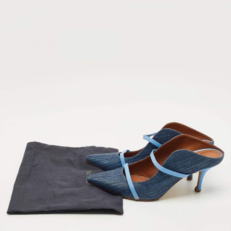 Pre Owned Malone Souliers Maureen Size 41 Blue Denim and Leather Mules