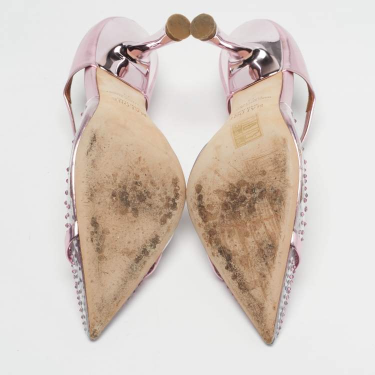 Pre Owned Malone Souliers Iona Size 39 Transparent/Fucshia Leather and PVC Crystal Embellished Mules