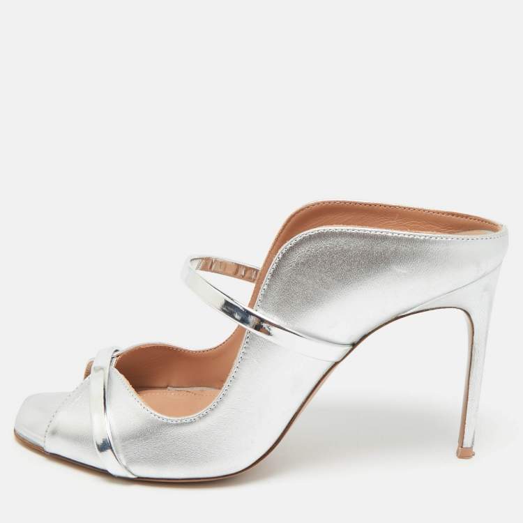 Pre Owned Malone Souliers Maureen Size 37.5 Silver Leather Sandals