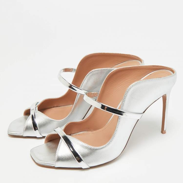 Pre Owned Malone Souliers Maureen Size 37.5 Silver Leather Sandals
