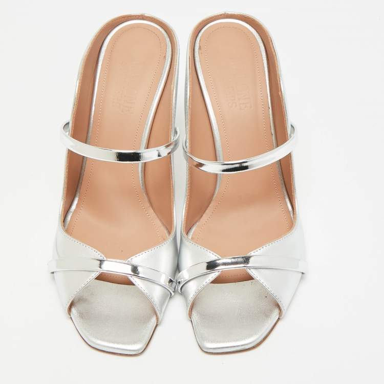 Pre Owned Malone Souliers Maureen Size 37.5 Silver Leather Sandals