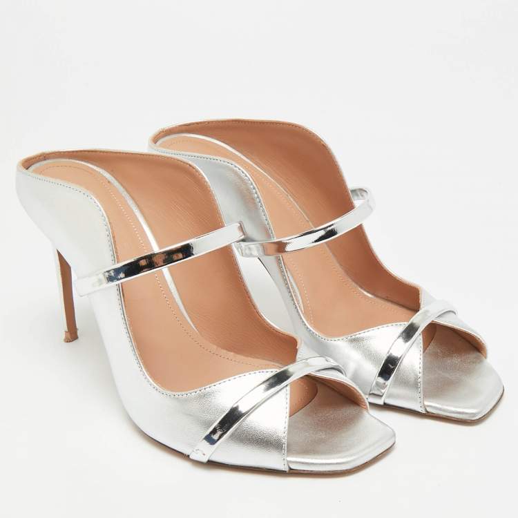Pre Owned Malone Souliers Maureen Size 37.5 Silver Leather Sandals