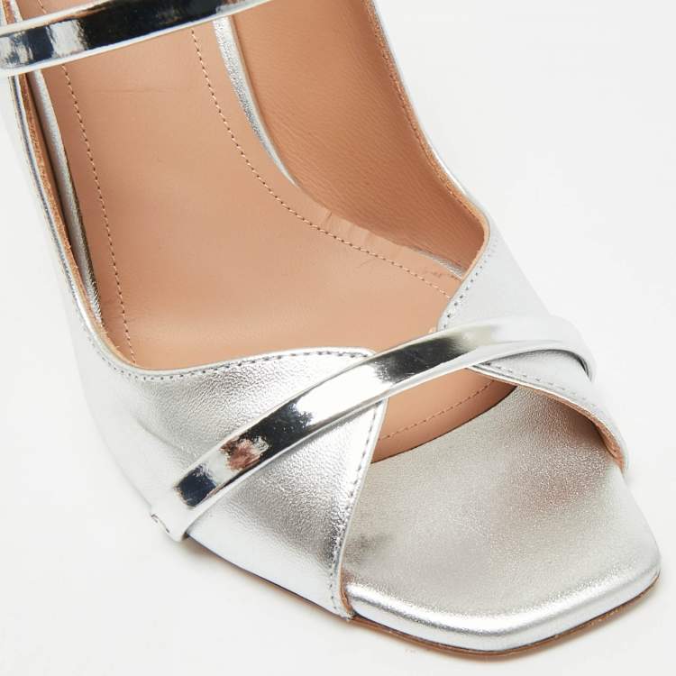 Pre Owned Malone Souliers Maureen Size 37.5 Silver Leather Sandals