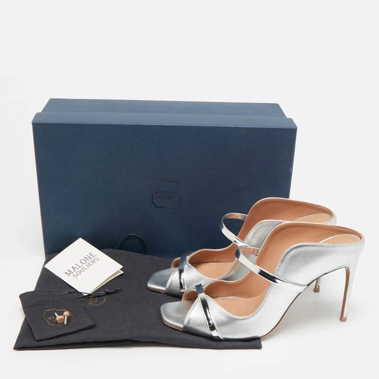 Pre Owned Malone Souliers Maureen Size 37.5 Silver Leather Sandals