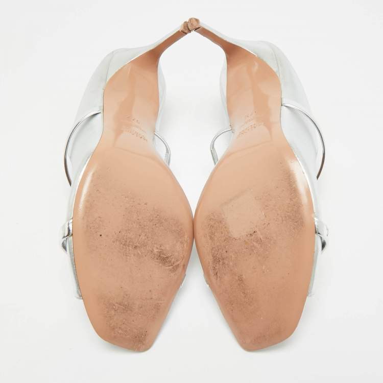 Pre Owned Malone Souliers Maureen Size 37.5 Silver Leather Sandals