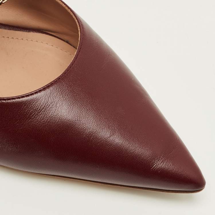 Pre Owned Malone Souliers Virna Size 38.5 Burgundy Leather Chain Detail Mary Jane Ballet Flats