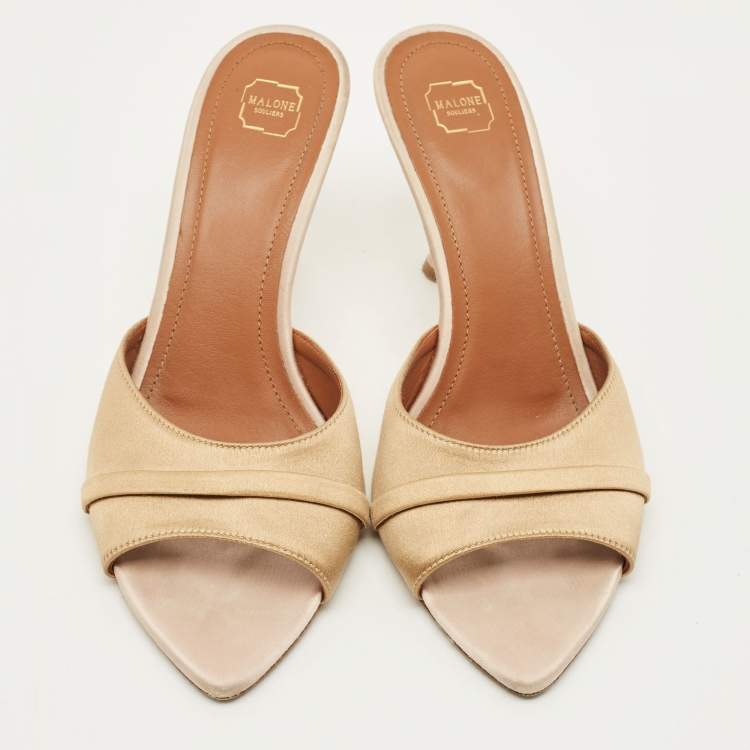 Pre Owned Malone Souliers Joella Size 39 Gold Satin Mules