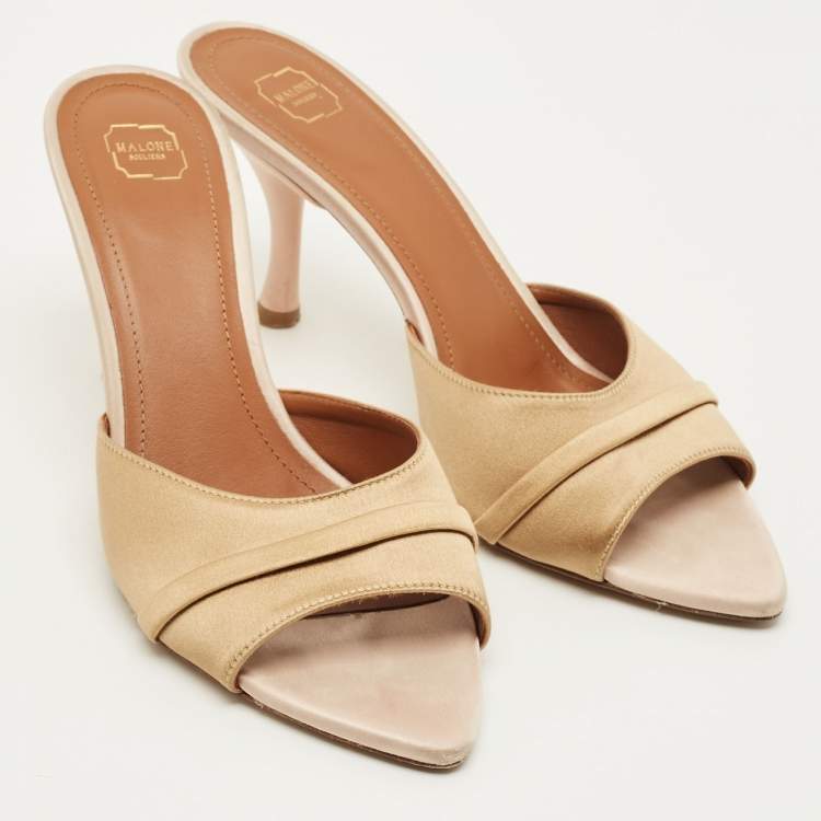 Pre Owned Malone Souliers Joella Size 39 Gold Satin Mules