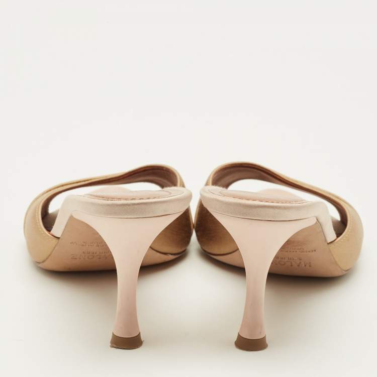Pre Owned Malone Souliers Joella Size 39 Gold Satin Mules
