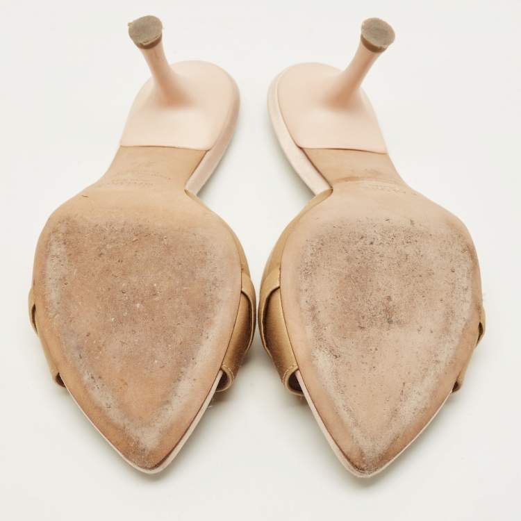 Pre Owned Malone Souliers Joella Size 39 Gold Satin Mules