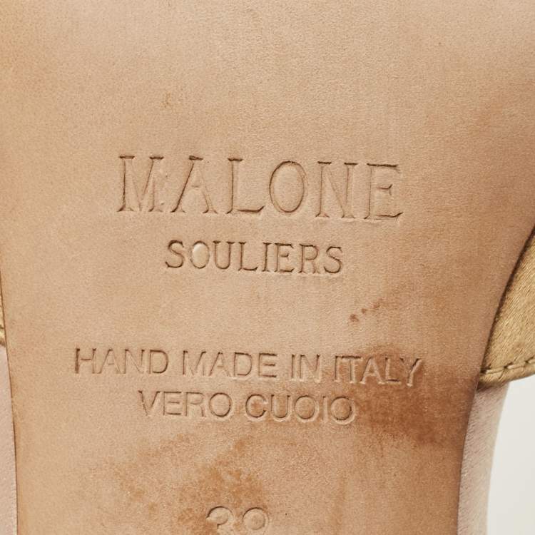 Pre Owned Malone Souliers Joella Size 39 Gold Satin Mules