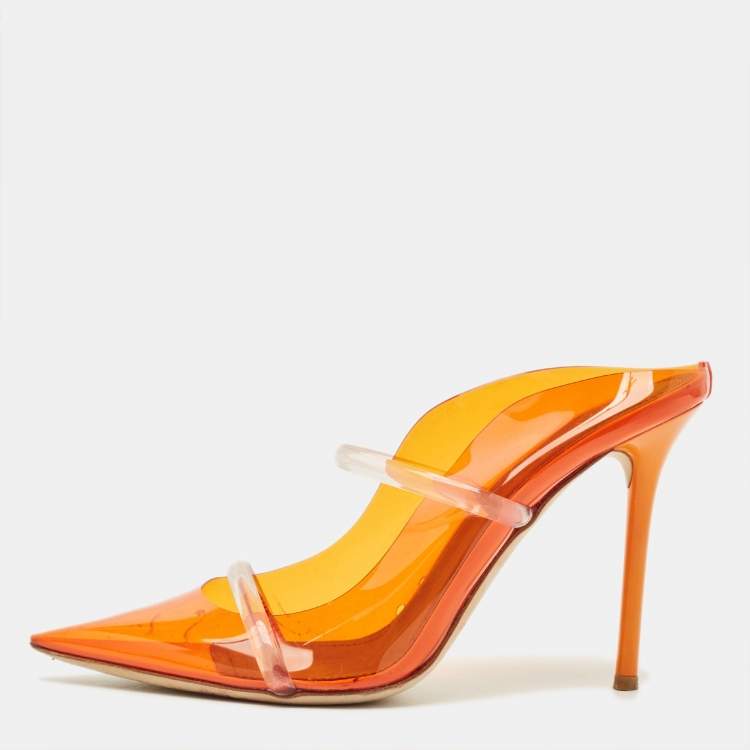 Pre Owned Malone Souliers Maureen Size 38.5 Orange/Transparent PVC Mules