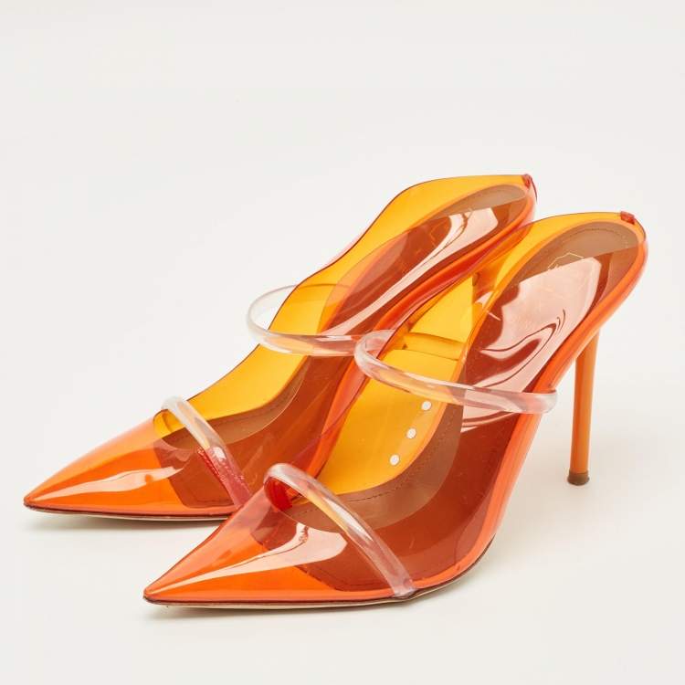 Pre Owned Malone Souliers Maureen Size 38.5 Orange/Transparent PVC Mules