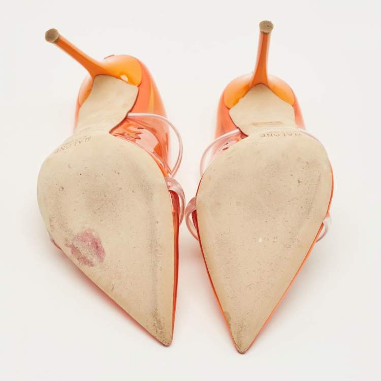 Pre Owned Malone Souliers Maureen Size 38.5 Orange/Transparent PVC Mules