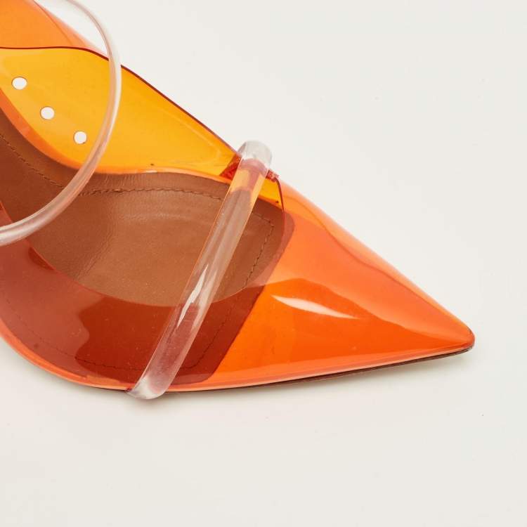 Pre Owned Malone Souliers Maureen Size 38.5 Orange/Transparent PVC Mules
