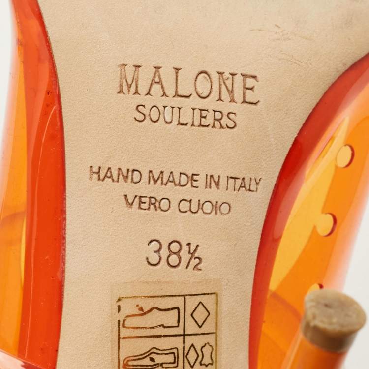 Pre Owned Malone Souliers Maureen Size 38.5 Orange/Transparent PVC Mules