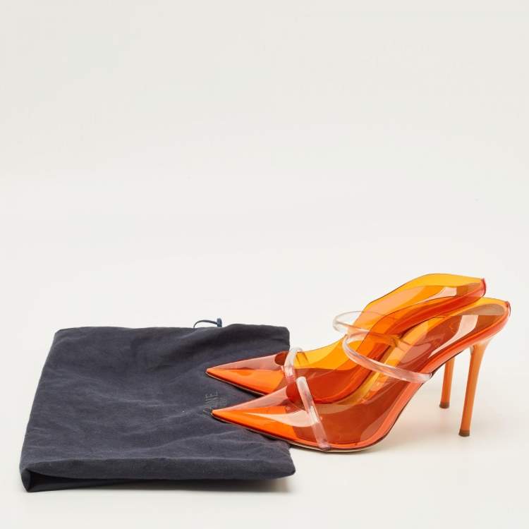 Pre Owned Malone Souliers Maureen Size 38.5 Orange/Transparent PVC Mules