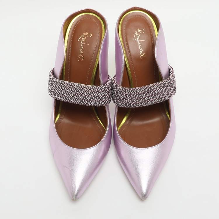 Pre Owned Malone Souliers Mara Size 39 Metallic Purple Leather Mules