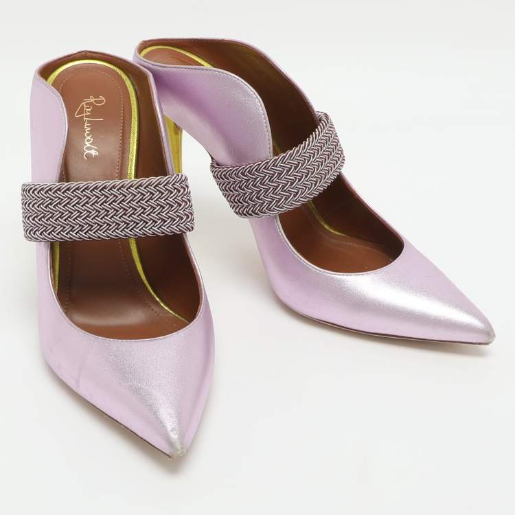 Pre Owned Malone Souliers Mara Size 39 Metallic Purple Leather Mules