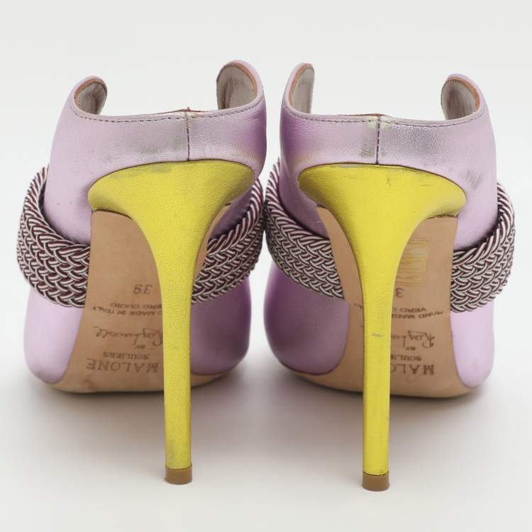 Pre Owned Malone Souliers Mara Size 39 Metallic Purple Leather Mules