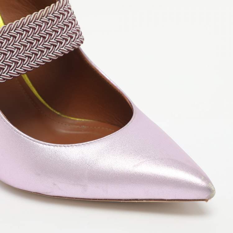 Pre Owned Malone Souliers Mara Size 39 Metallic Purple Leather Mules