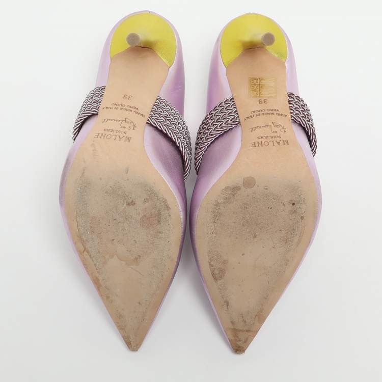 Pre Owned Malone Souliers Mara Size 39 Metallic Purple Leather Mules
