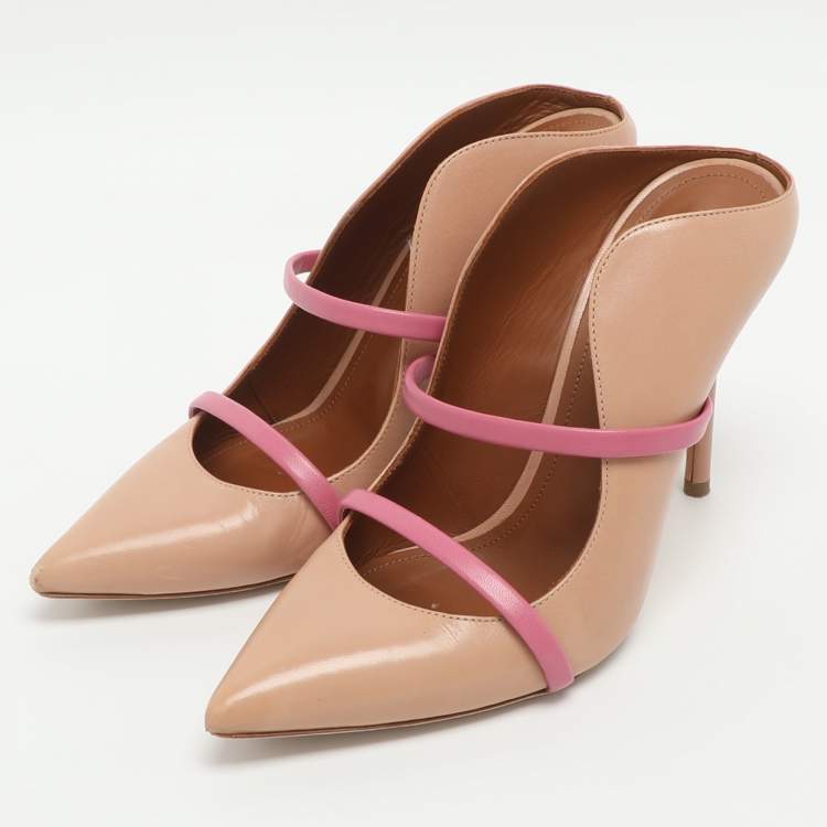 Pre Owned Malone Souliers Maureen Size 37 Beige/Pink Leather Mules