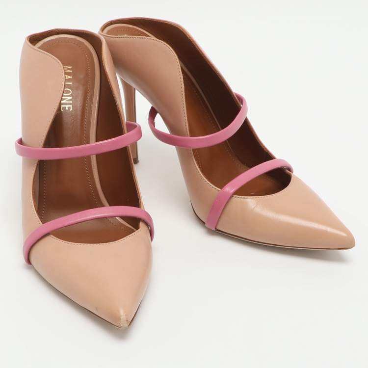 Pre Owned Malone Souliers Maureen Size 37 Beige/Pink Leather Mules
