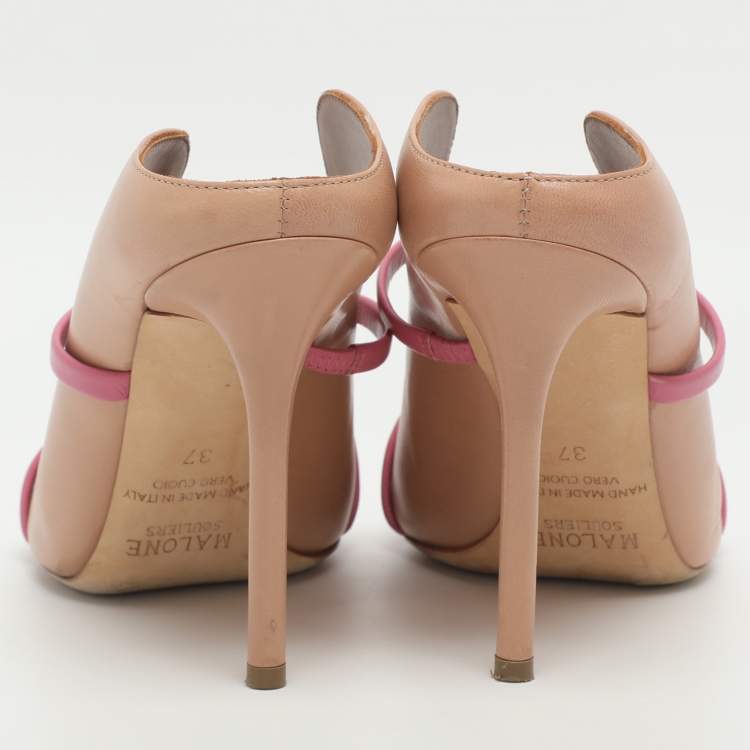 Pre Owned Malone Souliers Maureen Size 37 Beige/Pink Leather Mules