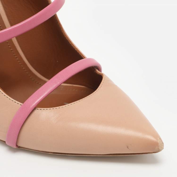 Pre Owned Malone Souliers Maureen Size 37 Beige/Pink Leather Mules