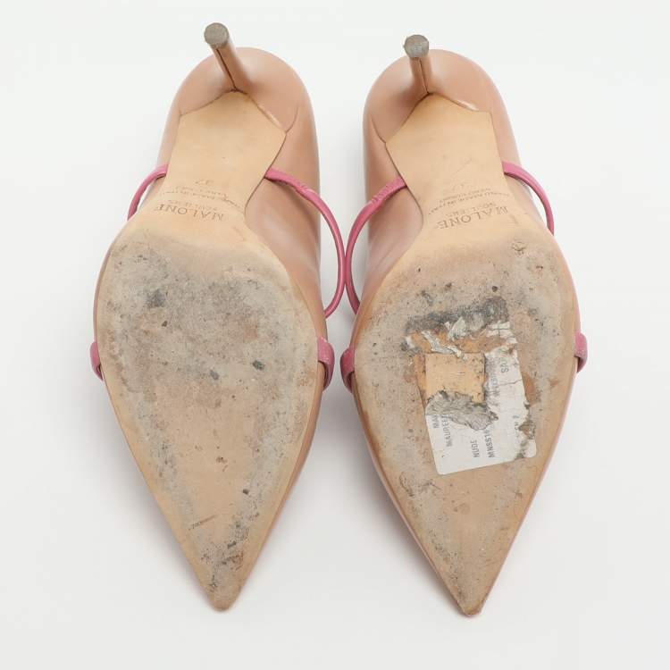 Pre Owned Malone Souliers Maureen Size 37 Beige/Pink Leather Mules