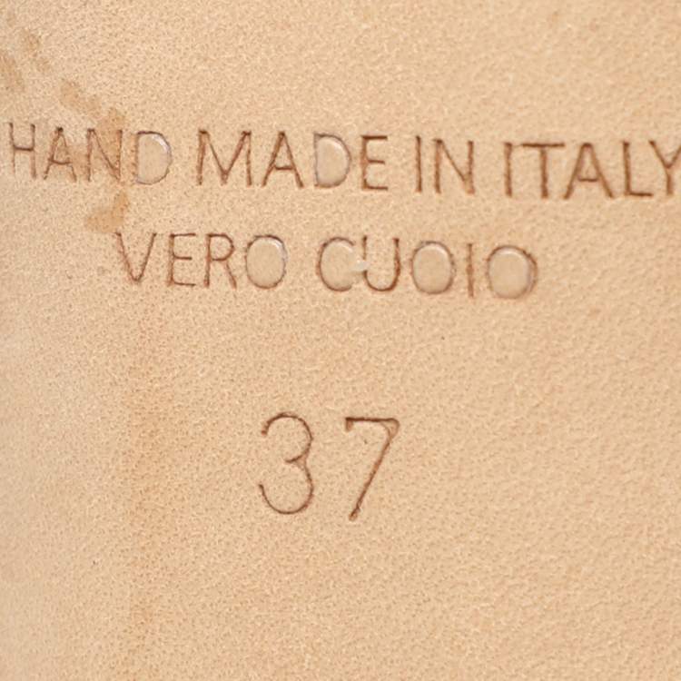 Pre Owned Malone Souliers Maureen Size 37 Beige/Pink Leather Mules