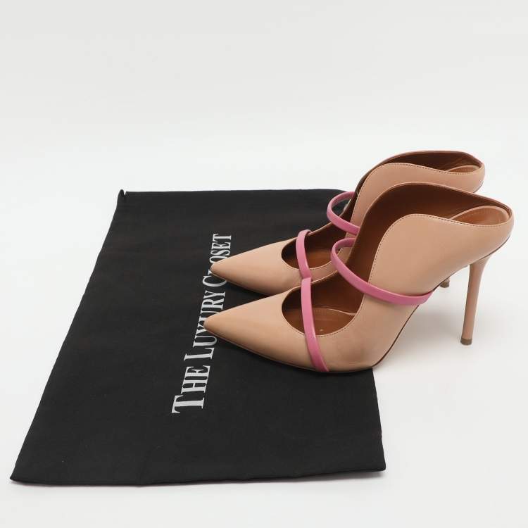 Pre Owned Malone Souliers Maureen Size 37 Beige/Pink Leather Mules