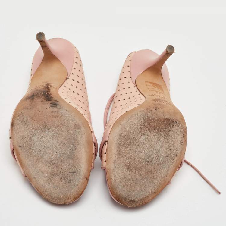 Pre Owned Malone Souliers Alba Size 36 Rose Pink Perforated Leather Ankle Toe Sandals