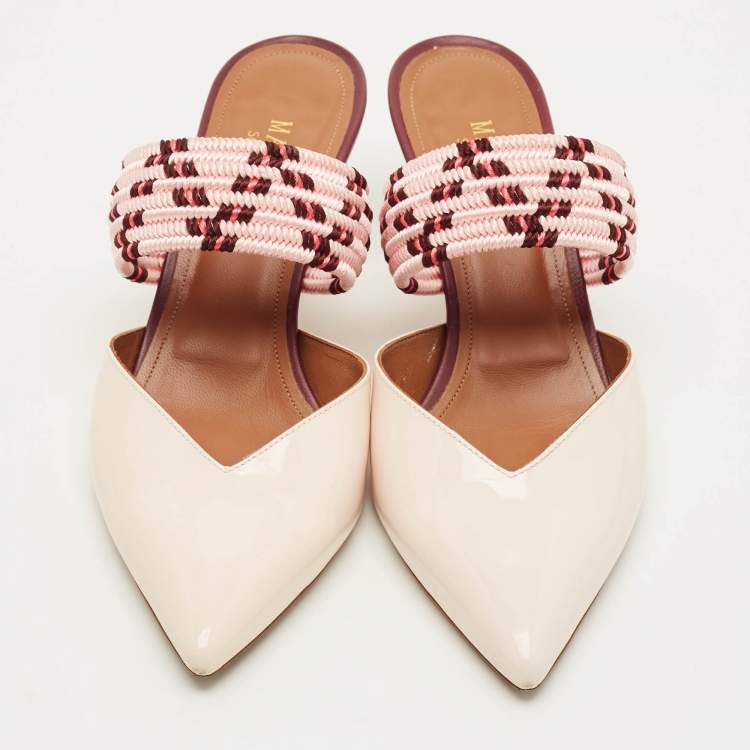Pre Owned Malone Souliers Maisie Size 38.5 Cream Patent Leather and Rope Mules
