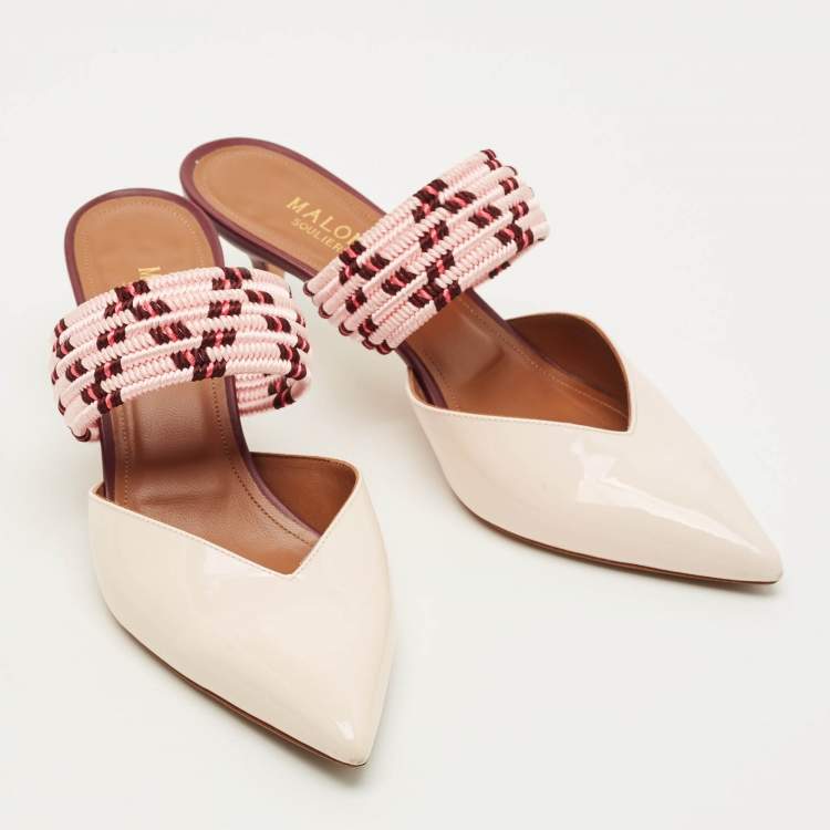 Pre Owned Malone Souliers Maisie Size 38.5 Cream Patent Leather and Rope Mules