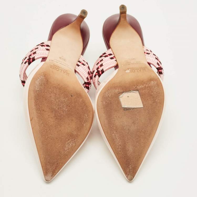 Pre Owned Malone Souliers Maisie Size 38.5 Cream Patent Leather and Rope Mules