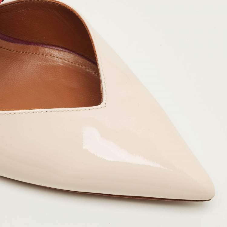 Pre Owned Malone Souliers Maisie Size 38.5 Cream Patent Leather and Rope Mules