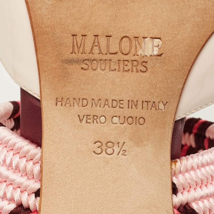 Pre Owned Malone Souliers Maisie Size 38.5 Cream Patent Leather and Rope Mules