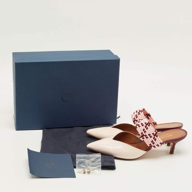 Pre Owned Malone Souliers Maisie Size 38.5 Cream Patent Leather and Rope Mules