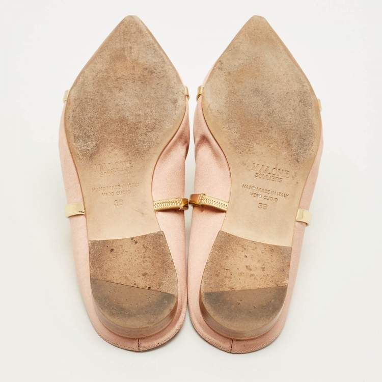 Pre Owned Malone Souliers Maureen Size 38 Gold Leather and Satin Flat Mules