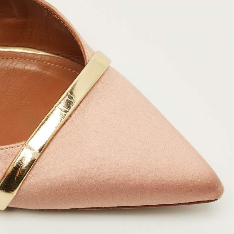 Pre Owned Malone Souliers Maureen Size 38 Gold Leather and Satin Flat Mules