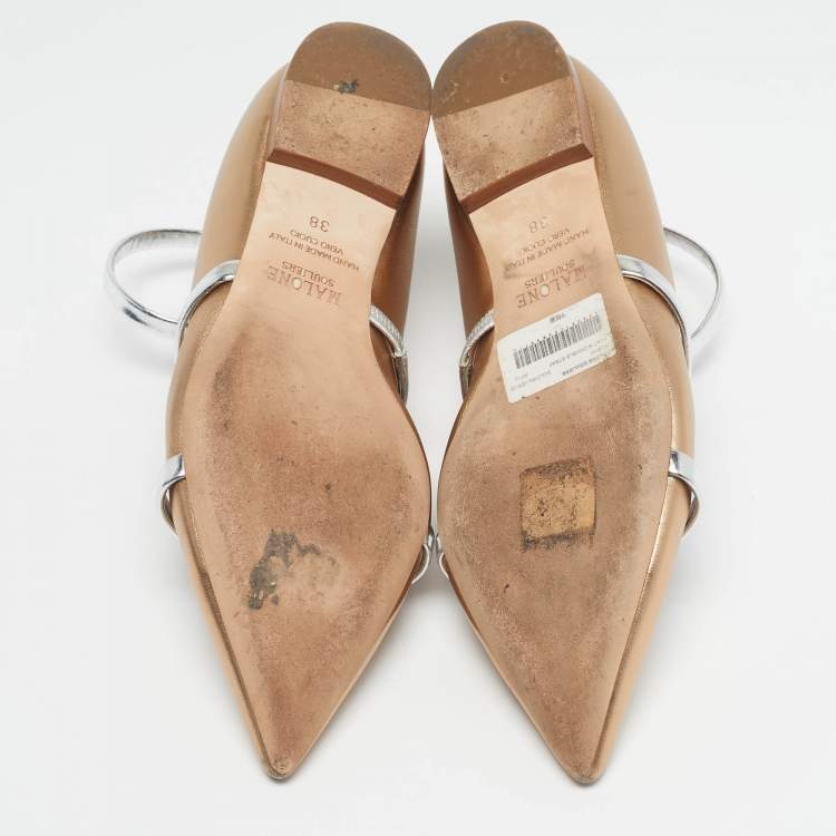 مملوكة مسبقًا Malone Souliers Maureen Size 38 Gold/Silver Leather Ankle Strap Ballet Flats