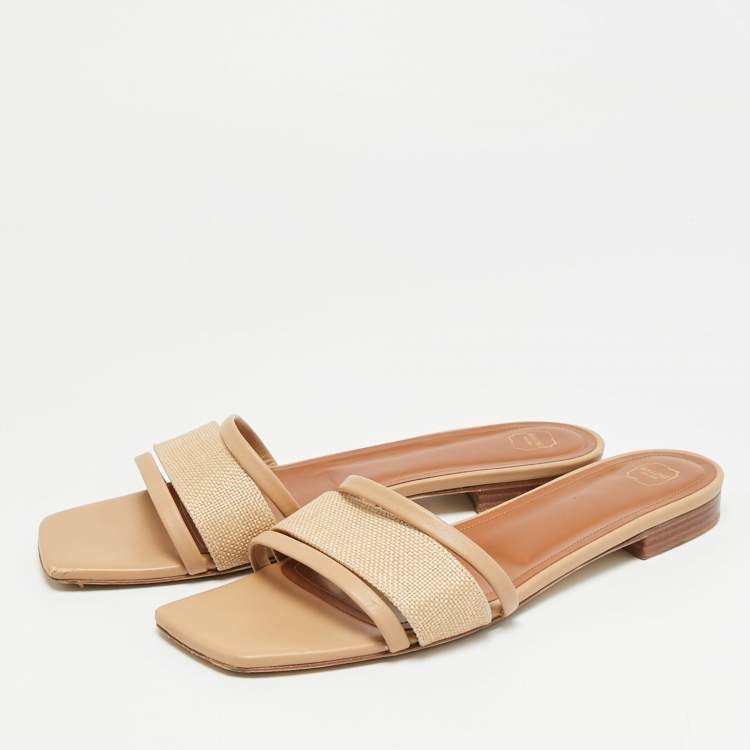 Pre Owned Malone Souliers Demi Size 41 Beige Canvas and Leather Flat Sandals