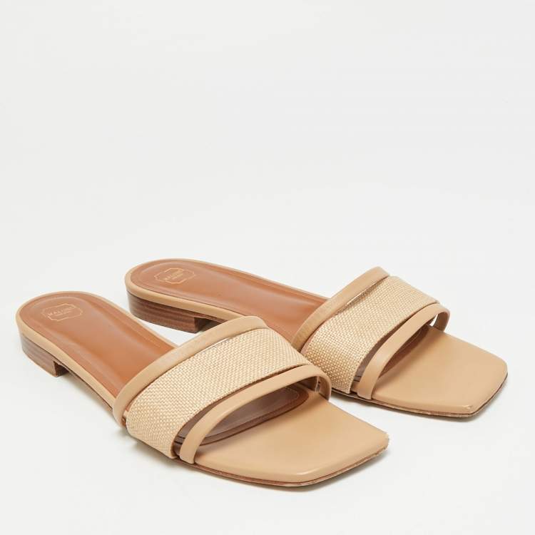 Pre Owned Malone Souliers Demi Size 41 Beige Canvas and Leather Flat Sandals