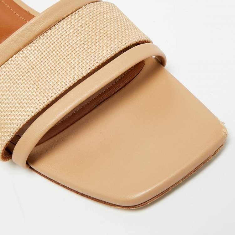Pre Owned Malone Souliers Demi Size 41 Beige Canvas and Leather Flat Sandals