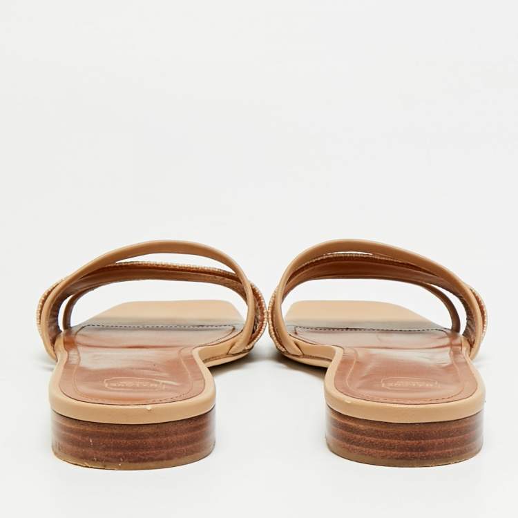 Pre Owned Malone Souliers Demi Size 41 Beige Canvas and Leather Flat Sandals