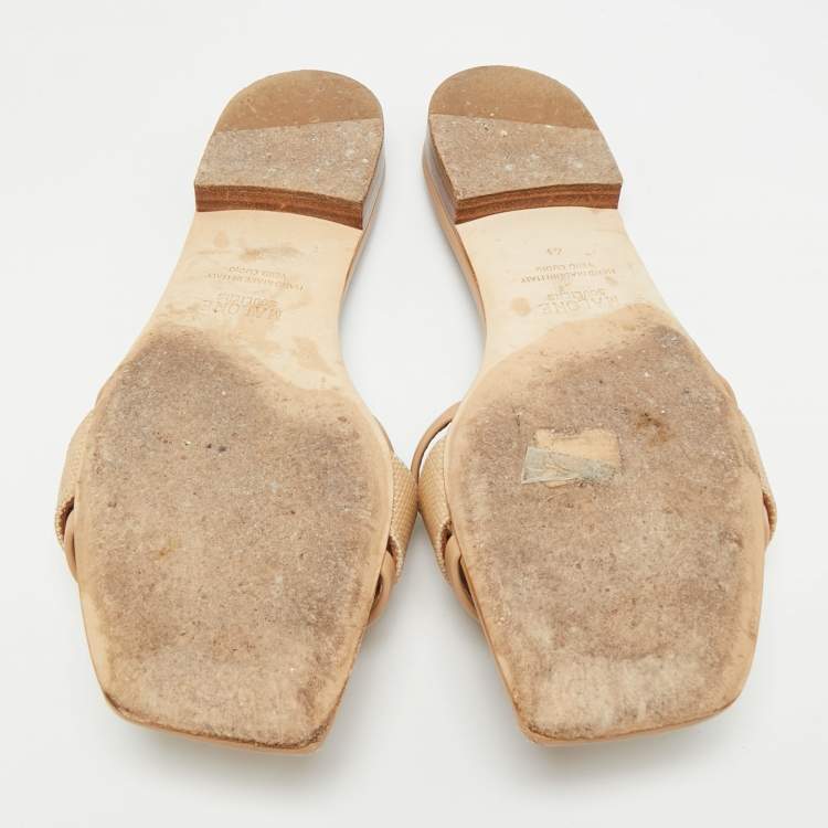 Pre Owned Malone Souliers Demi Size 41 Beige Canvas and Leather Flat Sandals