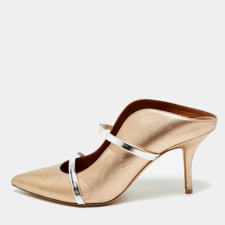 Pre Owned Malone Souliers Maureen Size 40 Gold/Silver Leather Mules