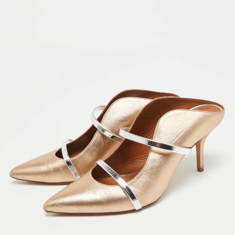 Pre Owned Malone Souliers Maureen Size 40 Gold/Silver Leather Mules